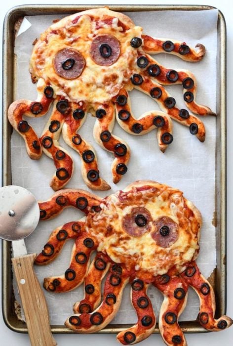 Pizzas con forma de pulpos
