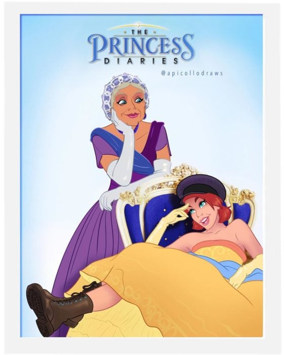 personajes de Disney en la portada de la película Diario de la princesa