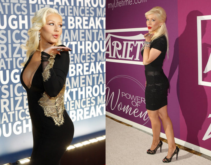 Cristina Aguilera posando de la misma manera en las alfombras rojas 