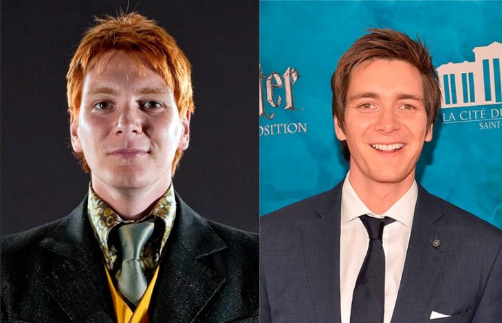 Foto comparativa del personaje Fred Weasley, con el actor que le dio vida James Phelps