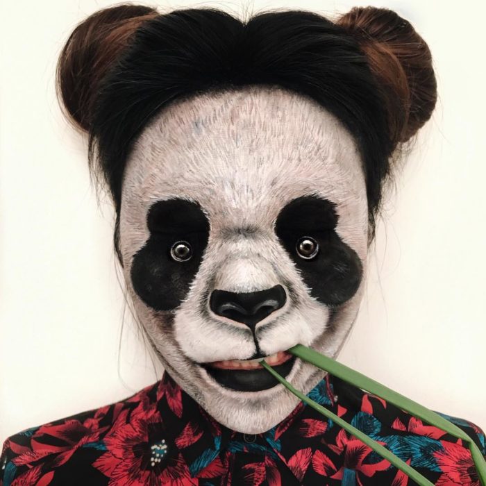 Maquillaje de ilusión óptica de panda