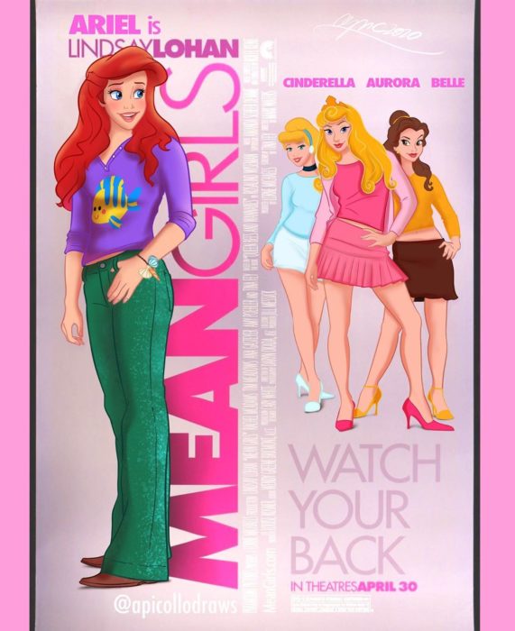 personajes de Disney en la portada de la película Mean Girls