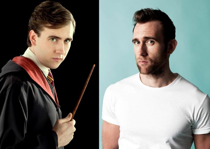 Foto comparativa del personaje Neville Longbottom, con el actor que le dio vida Matthew Lewis