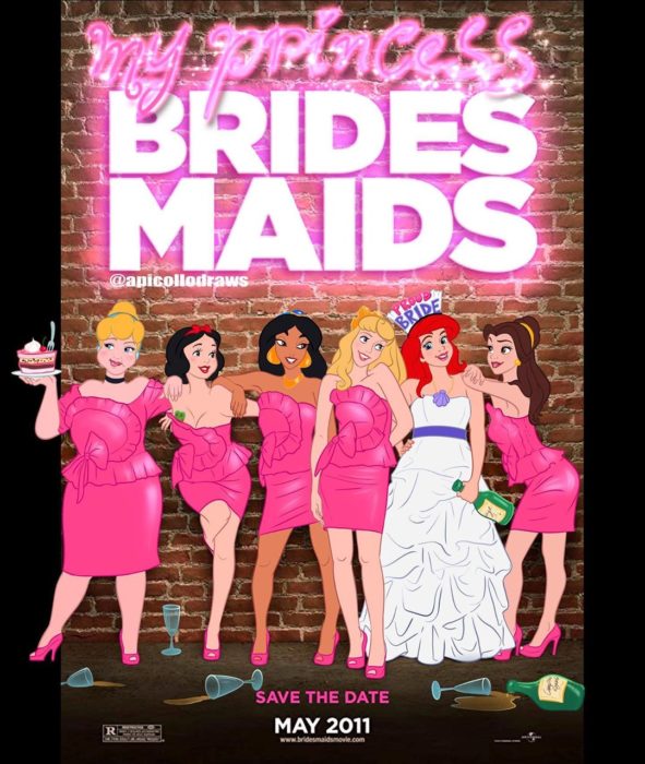 personajes de Disney en la portada de la película brides maids