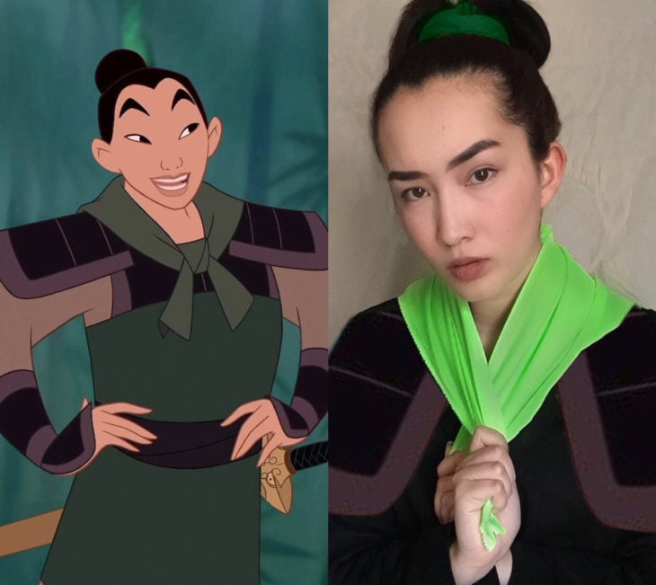 Disney princess challenge; chica disfrazada de Mulan hombre