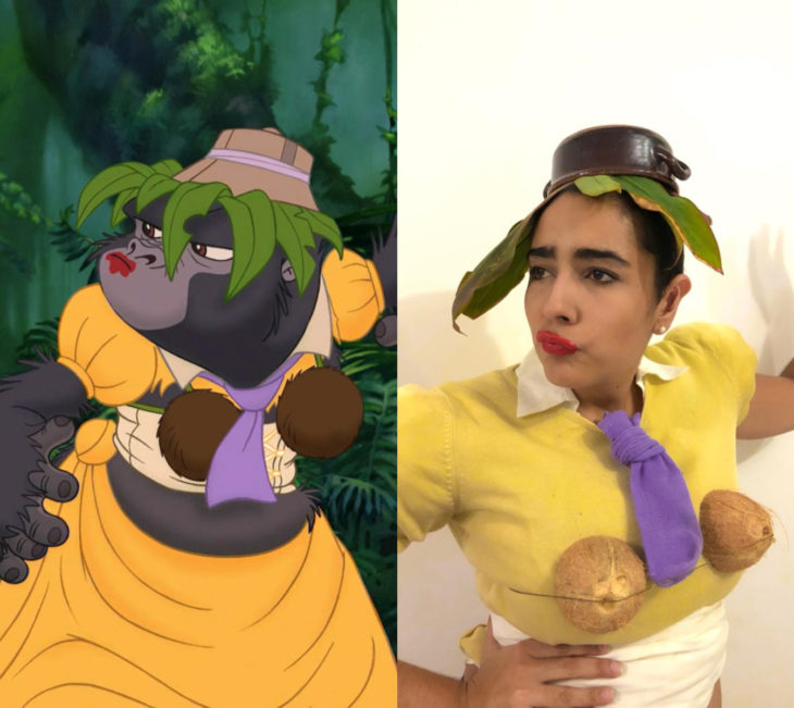 Disney princess challenge; chica disfrazada de gorila de Tarzán, Terk vestida de Jane