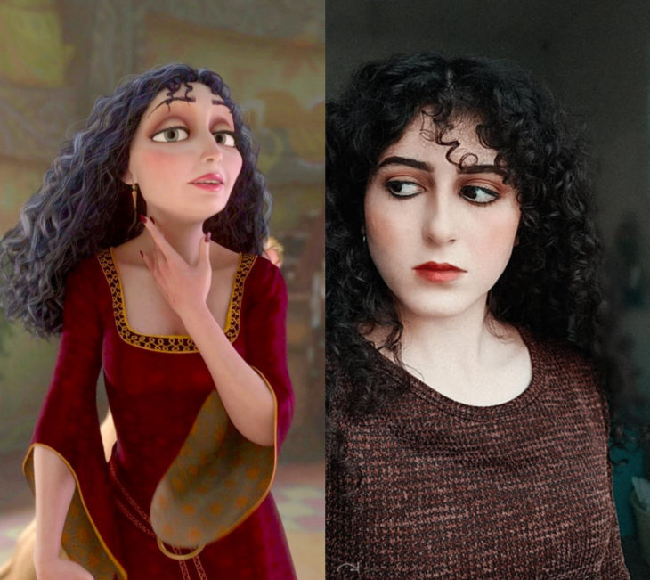 Disney princess challenge; chica disfrazada de madre Gothel, villana y madrastra de Enredados