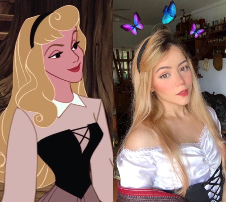 Disney princess challenge; chica disfrazada de princesa Aurora, La bella durmiente