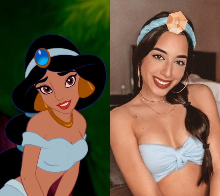 Disney princess challenge; chica disfrazada de princesa Jasmín, Aladdín