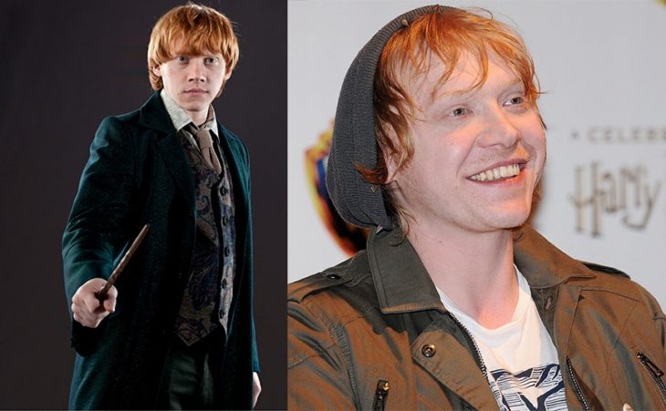 Foto comparativa del personaje Ron Weasley, con el actor que le dio vida Rupert Grint