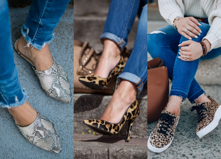 Atuendos con prendas de animal print de víbora, serpiente, jaguar y leopardo, flats, zapatillas y tenis