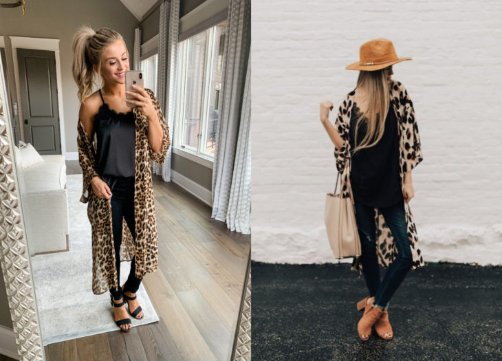 Atuendos con prendas de animal print de leopargo y jaguar, kimono