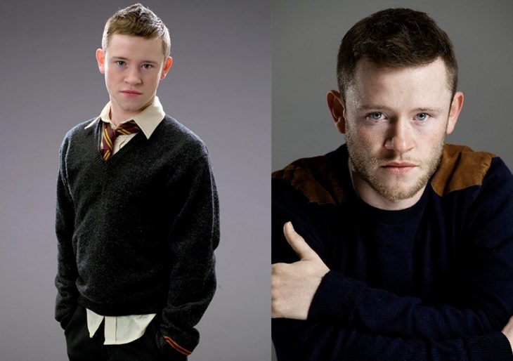 Foto comparativa del personaje Seamus Finnigan, con el actor que le dio vida Devon Murray