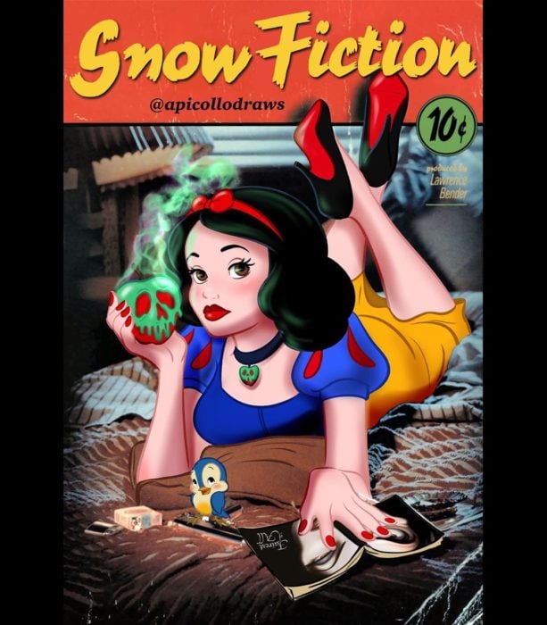 personajes de Disney en la portada de la película Pulp Fiction