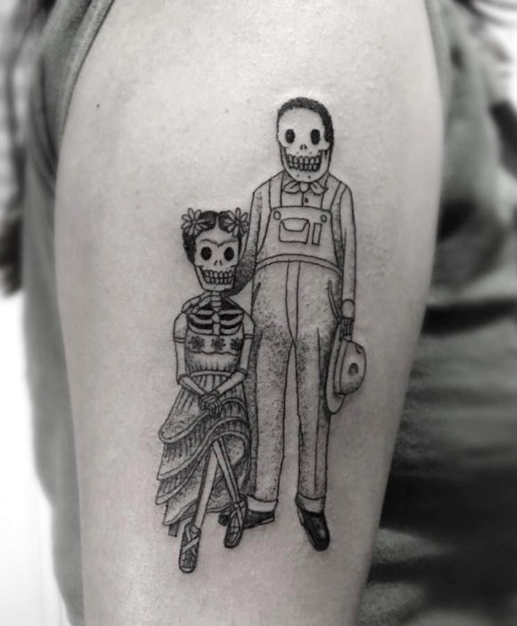 Tatuajes de Frida Kahlo y Diego Rivera como catrinas