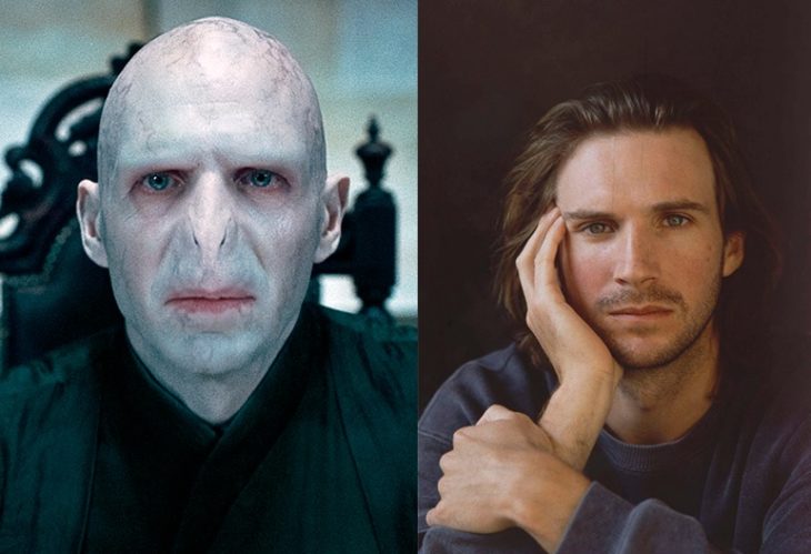 Foto comparativa del personaje Voldemort, con el actor que le dio vida Ralph Fiennes