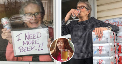 Abuelita pide cerveza desde su ventana y le regalan 150 latas