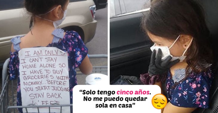 Mamá coloca un cartel a su hija para que dejen de criticarla por llevarla al supermercado