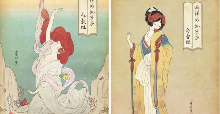 Artista dibuja a las princesas y a Sailor Moon con la técnica 'ukiyo-e'