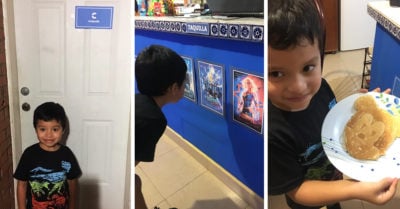 Extraña tanto ir al cine que sus papás recrean uno en casa ¡con todo y dulcería!