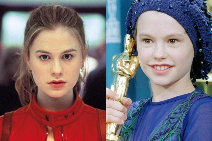 Anna Paquin de adulta y de niña sosteniendo una estatuilla a los premios Óscar