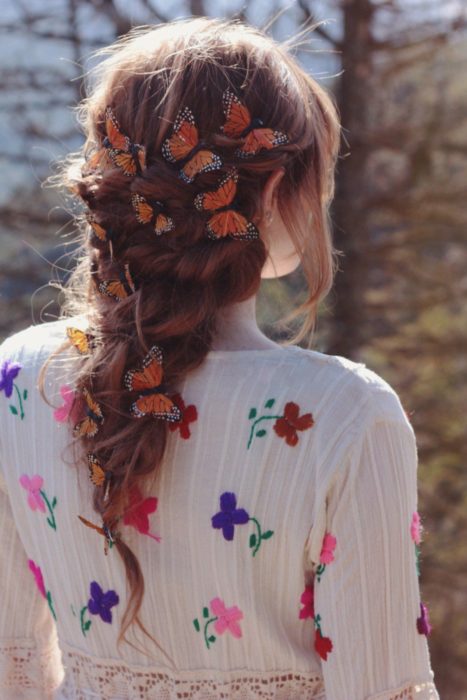 Trenza desenfadada y pincitas de mariposa de adorno