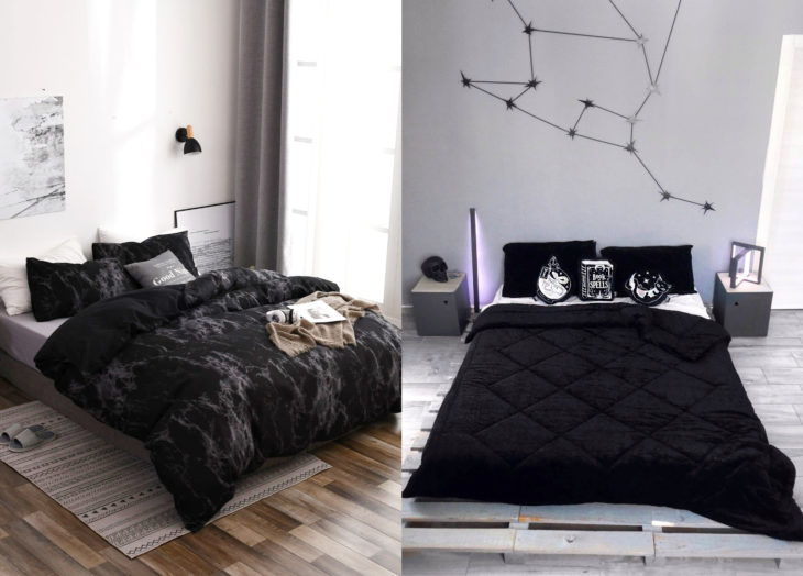 Decoración negra para tu casa; edredones para cama