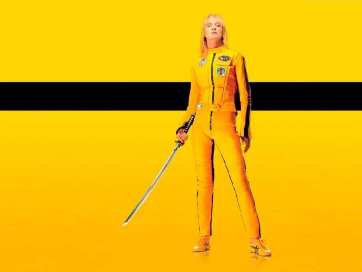 Uma Thurman usando un vestido de color amarillo en la película ill Bill