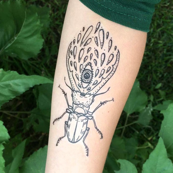Tatuajes temporales; escarabajo pelotero con ojos