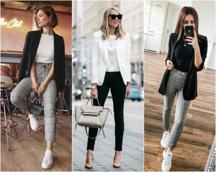 Chica llevando outfits con blazer en tonos básicos