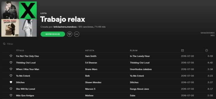 Lista de reproducción en Spotify llamada Trabajo relax