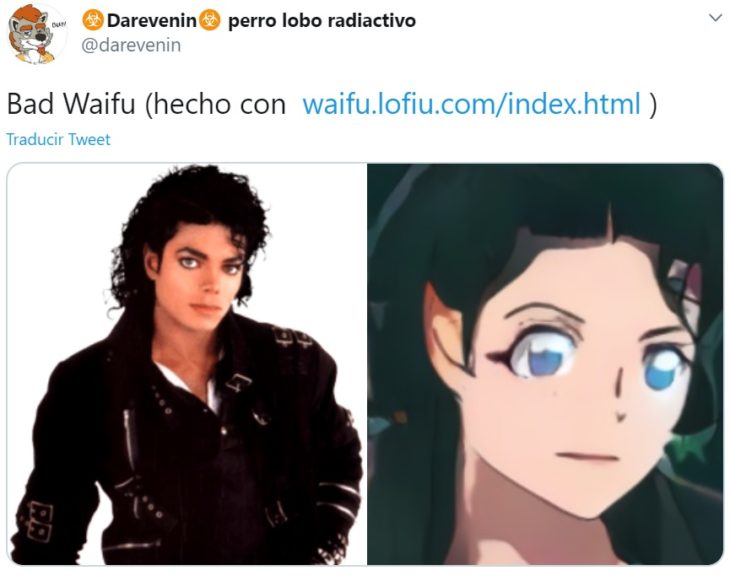 Captura de twitter con selfie y creación de waifu de Michael Jackson