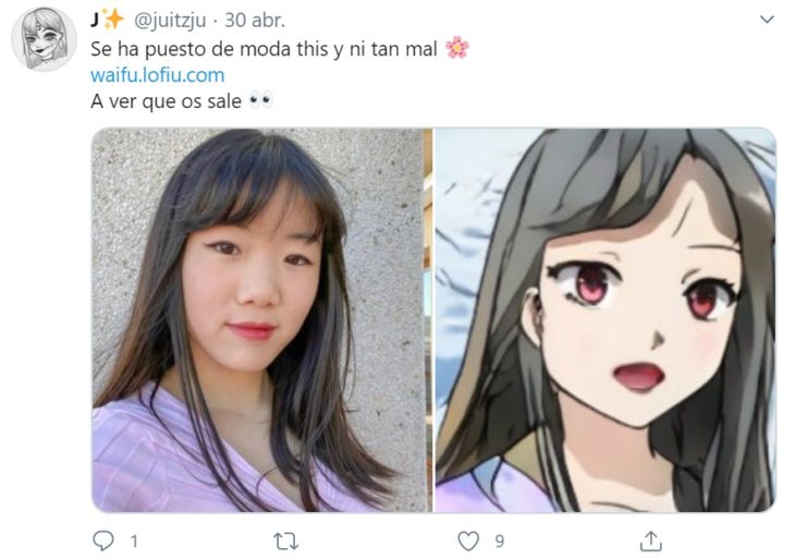 Captura de twitter con selfie y creación de waifu