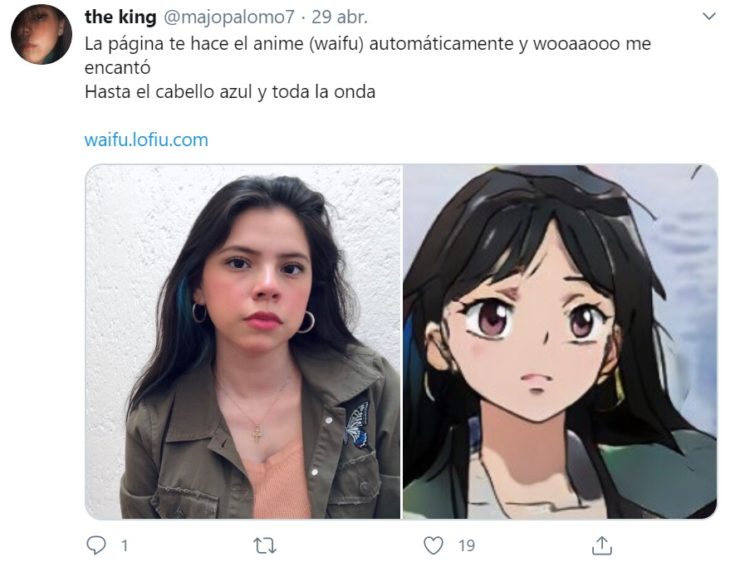 Captura de twitter con selfie y creación de waifu