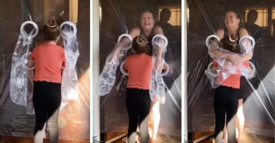 Niña confecciona una puerta de plástico para abrazar a sus abuelos