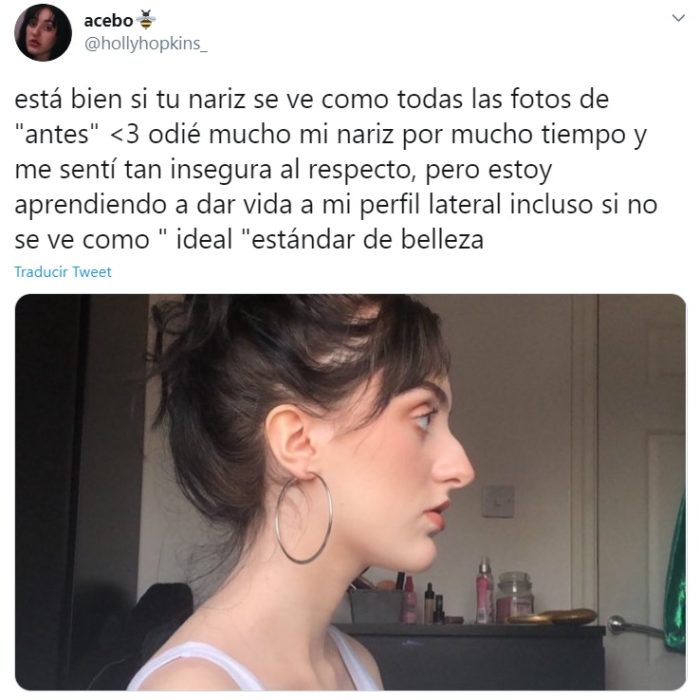 Captura de tweet en la que chica se muestra amor hacía su tipo de nariz