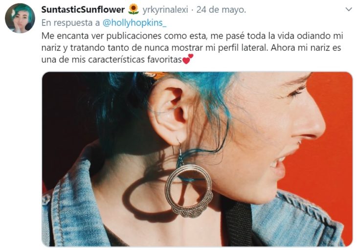 Captura de tweet en la que chica se muestra amor hacía su tipo de nariz