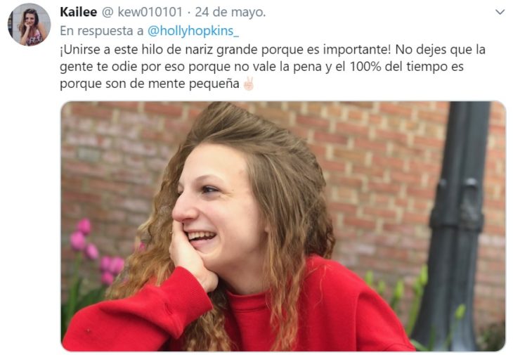 Captura de tweet en la que chica se muestra amor hacía su tipo de nariz