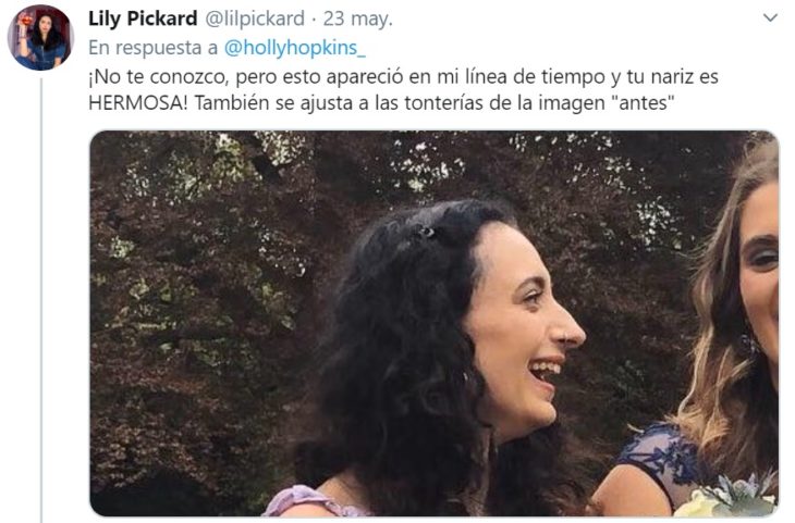 Captura de tweet en la que chica se muestra amor hacía su tipo de nariz