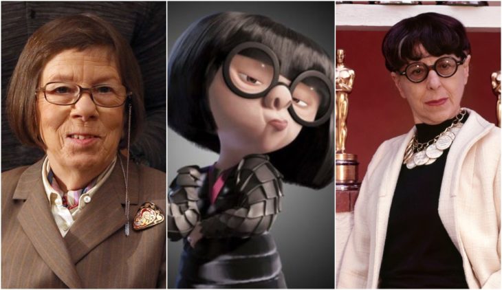 Edna Mona de la película de Disney Los increíbles Inspirada en la diseñadora Linda Hunt y la actriz Edith Head