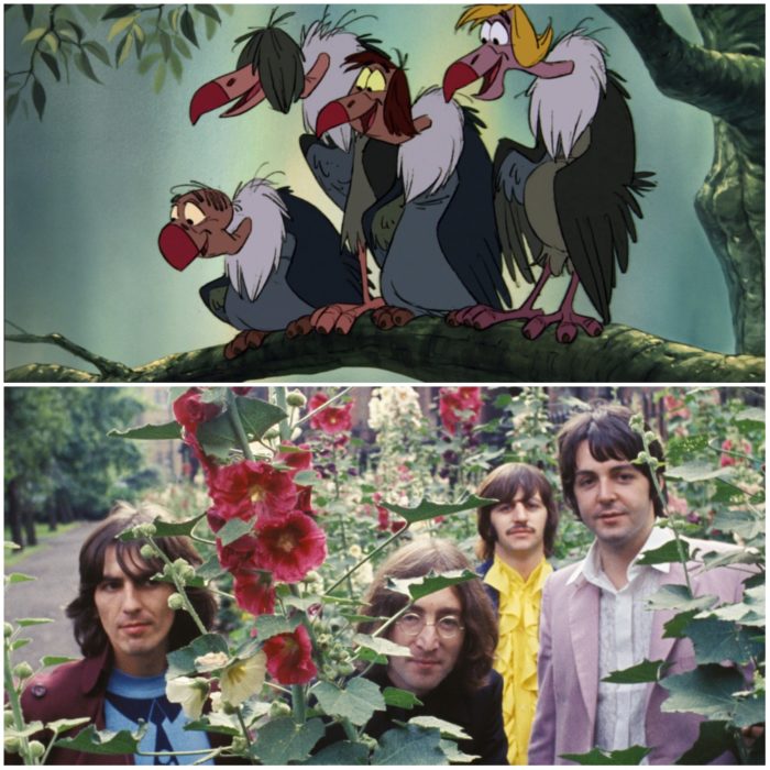 Los cuatro buitres de El slibro de la selva, película Disney, Inspirados en el cuarteto de Livepool,  The Beatles