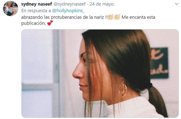 Captura de tweet en la que chica se muestra amor hacía su tipo de nariz