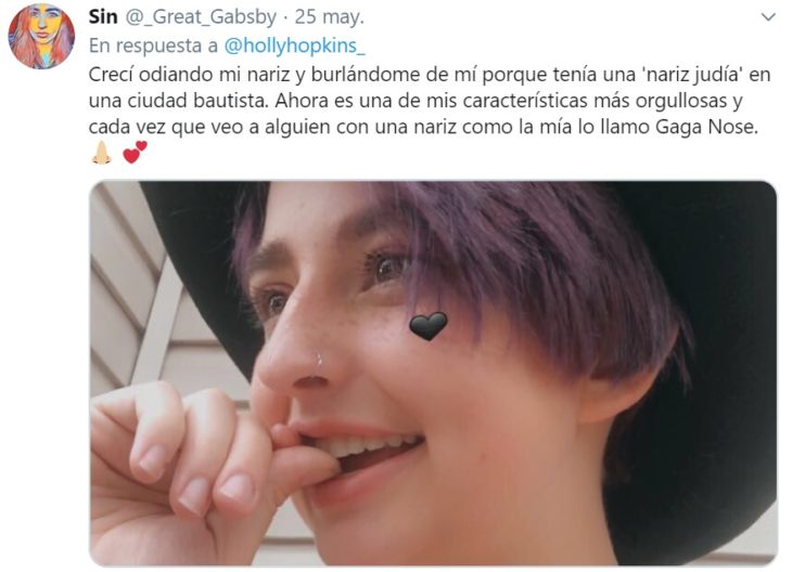 Captura de tweet en la que chica se muestra amor hacía su tipo de nariz