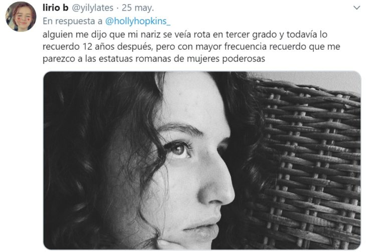 Captura de tweet en la que chica se muestra amor hacía su tipo de nariz