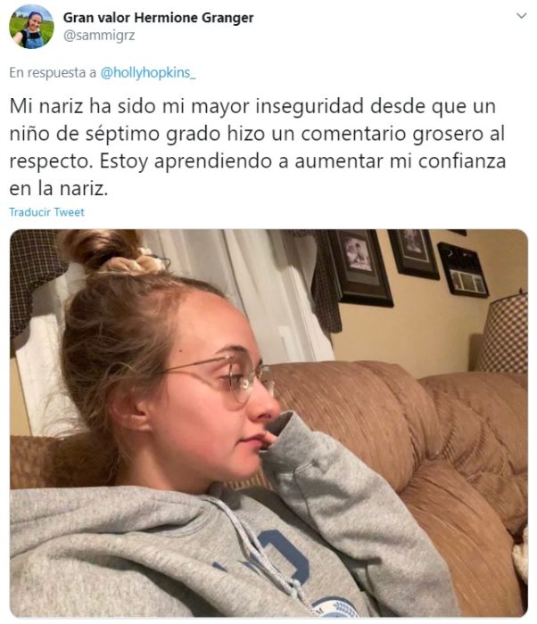 Captura de tweet en la que chica se muestra amor hacía su tipo de nariz