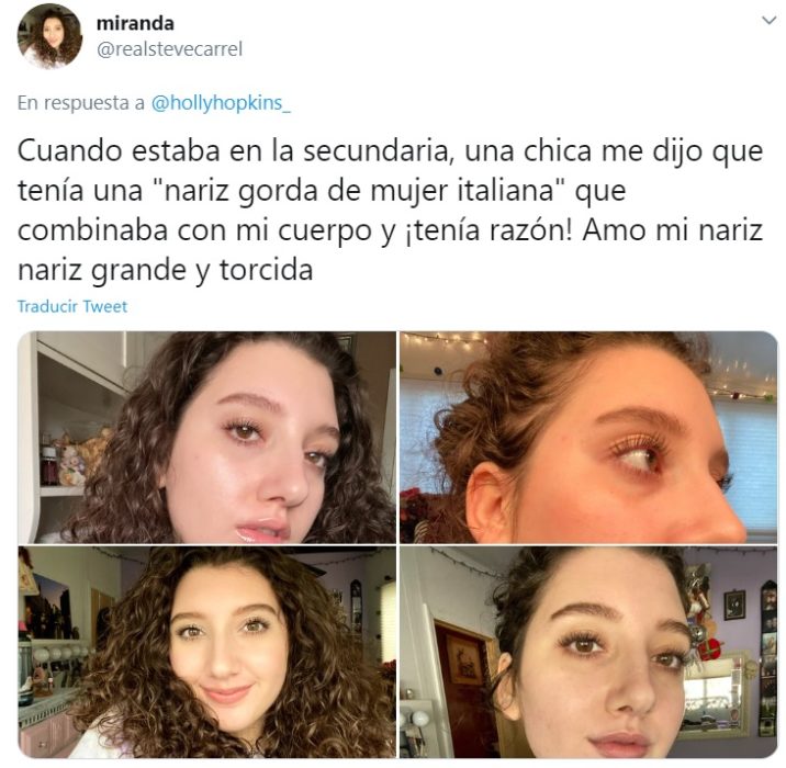 Captura de tweet en la que chica se muestra amor hacía su tipo de nariz