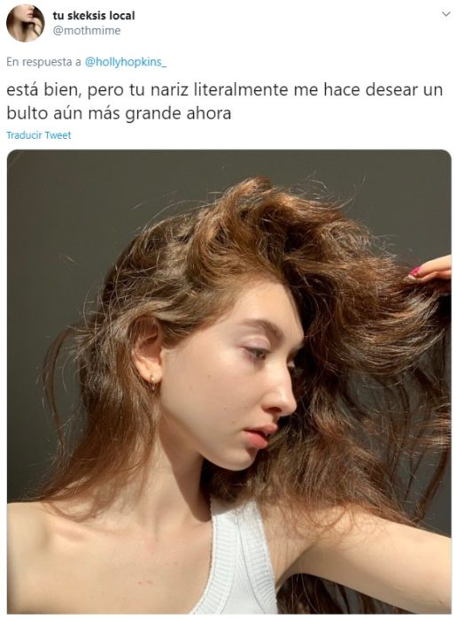 Captura de tweet en la que chica se muestra amor hacía su tipo de nariz