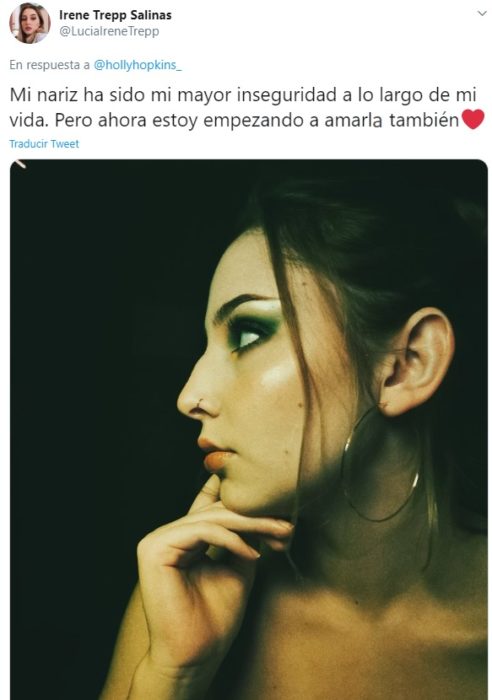 Captura de tweet en la que chica se muestra amor hacía su tipo de nariz