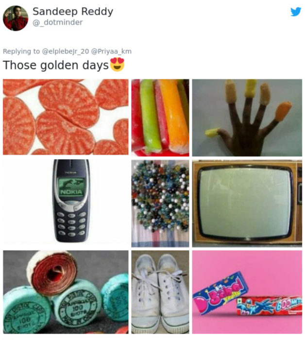 Artículos vintage que te harán sentir viejo; gomitas de gajo, bolis, celular nokia, canicas, televisor viejo, converse y dulces de los 90