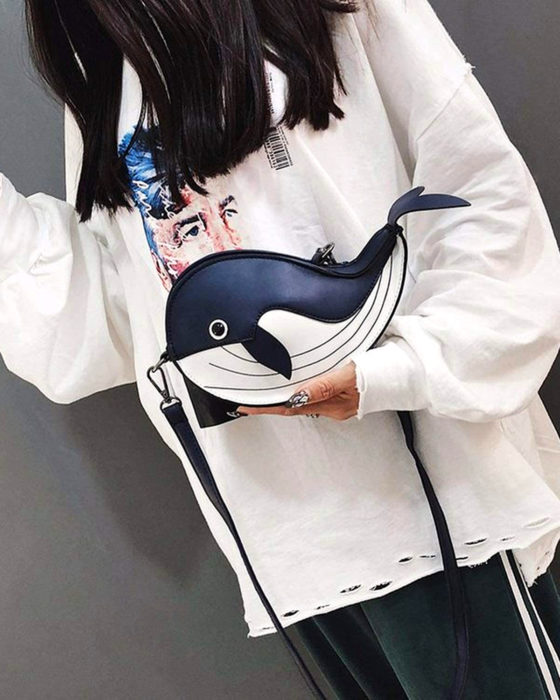 Bolsas kawaii bonitas y originales; bolso de mano de ballena negra, orca